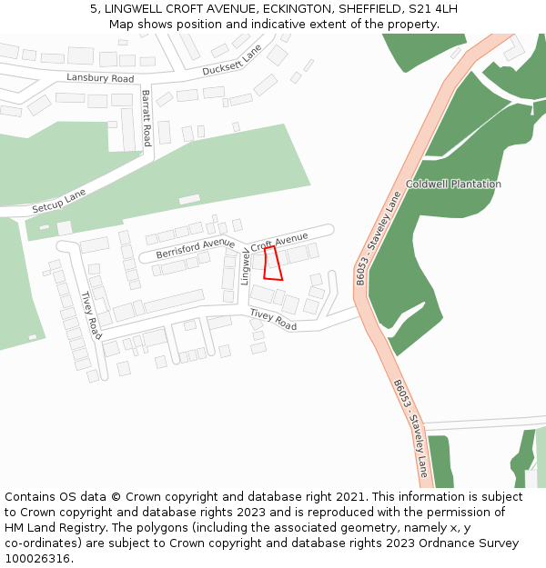 5, LINGWELL CROFT AVENUE, ECKINGTON, SHEFFIELD, S21 4LH: Location map and indicative extent of plot