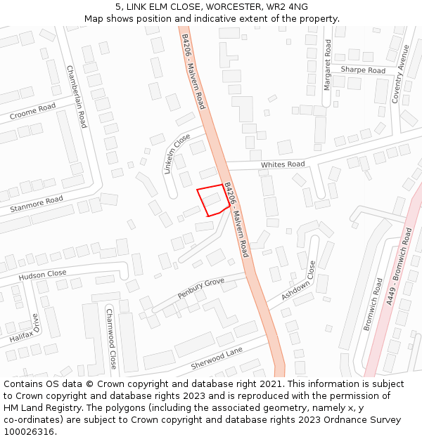 5, LINK ELM CLOSE, WORCESTER, WR2 4NG: Location map and indicative extent of plot