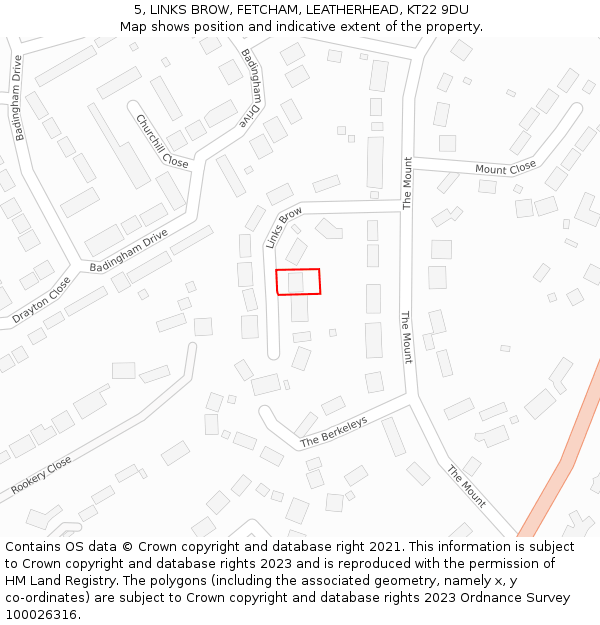 5, LINKS BROW, FETCHAM, LEATHERHEAD, KT22 9DU: Location map and indicative extent of plot