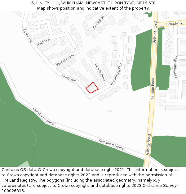 5, LINLEY HILL, WHICKHAM, NEWCASTLE UPON TYNE, NE16 5TP: Location map and indicative extent of plot