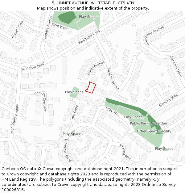 5, LINNET AVENUE, WHITSTABLE, CT5 4TN: Location map and indicative extent of plot
