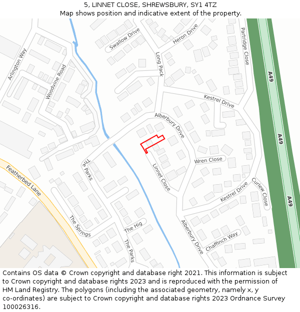 5, LINNET CLOSE, SHREWSBURY, SY1 4TZ: Location map and indicative extent of plot