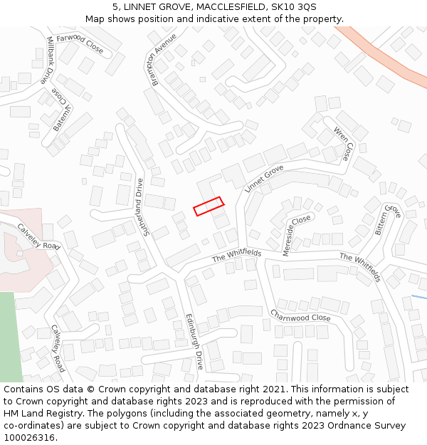 5, LINNET GROVE, MACCLESFIELD, SK10 3QS: Location map and indicative extent of plot