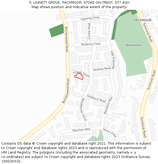 5, LINNETT GROVE, PACKMOOR, STOKE-ON-TRENT, ST7 4GH: Location map and indicative extent of plot