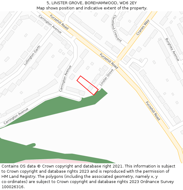 5, LINSTER GROVE, BOREHAMWOOD, WD6 2EY: Location map and indicative extent of plot