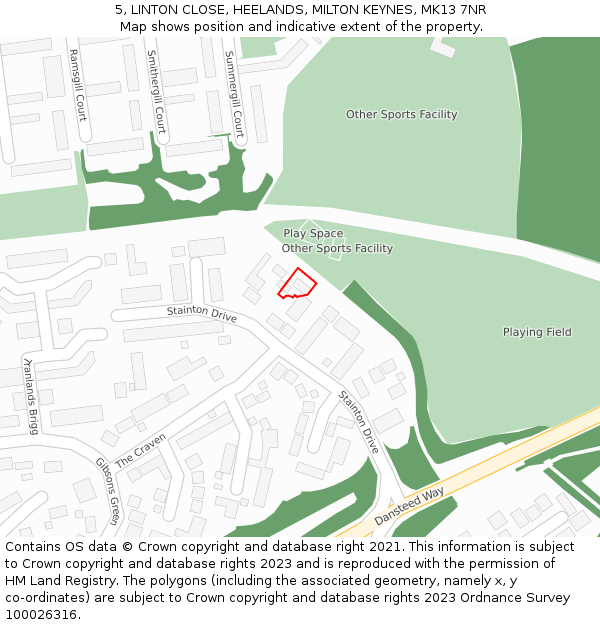 5, LINTON CLOSE, HEELANDS, MILTON KEYNES, MK13 7NR: Location map and indicative extent of plot