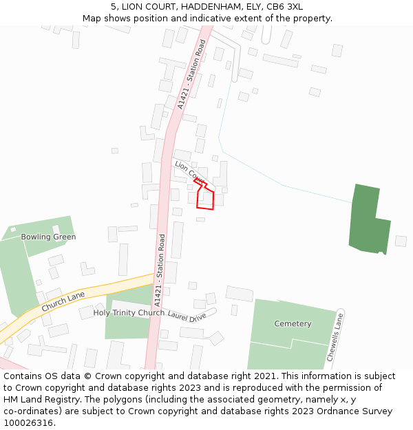 5, LION COURT, HADDENHAM, ELY, CB6 3XL: Location map and indicative extent of plot