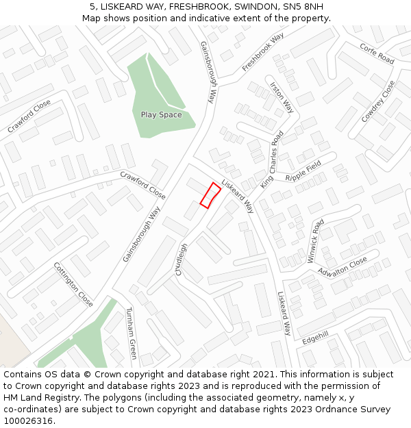 5, LISKEARD WAY, FRESHBROOK, SWINDON, SN5 8NH: Location map and indicative extent of plot