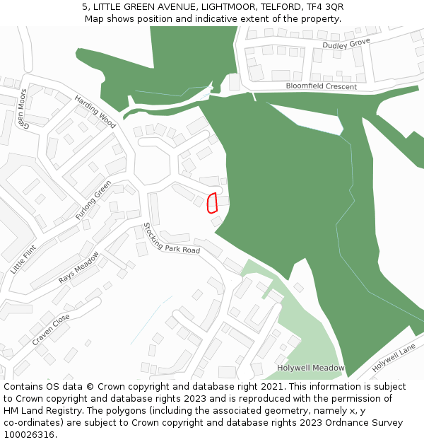 5, LITTLE GREEN AVENUE, LIGHTMOOR, TELFORD, TF4 3QR: Location map and indicative extent of plot