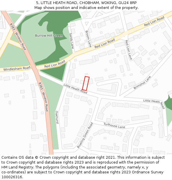 5, LITTLE HEATH ROAD, CHOBHAM, WOKING, GU24 8RP: Location map and indicative extent of plot