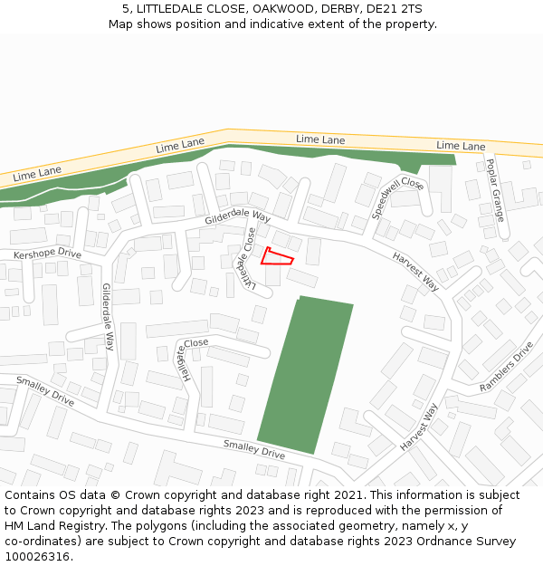 5, LITTLEDALE CLOSE, OAKWOOD, DERBY, DE21 2TS: Location map and indicative extent of plot
