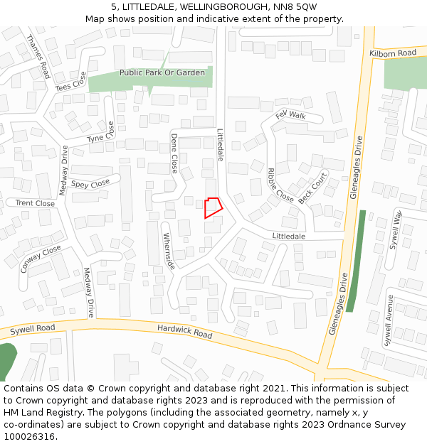 5, LITTLEDALE, WELLINGBOROUGH, NN8 5QW: Location map and indicative extent of plot