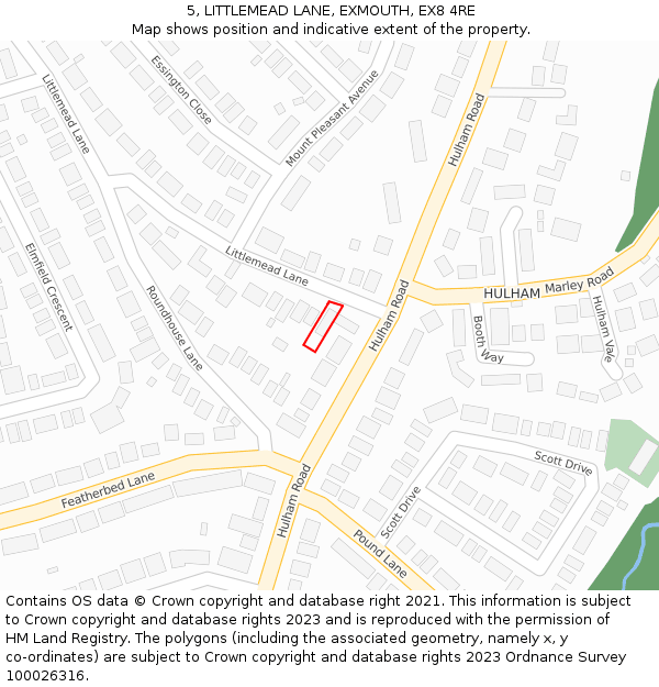 5, LITTLEMEAD LANE, EXMOUTH, EX8 4RE: Location map and indicative extent of plot