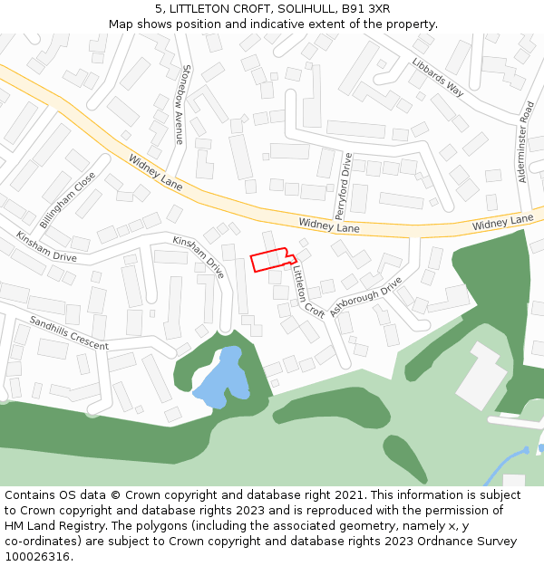 5, LITTLETON CROFT, SOLIHULL, B91 3XR: Location map and indicative extent of plot