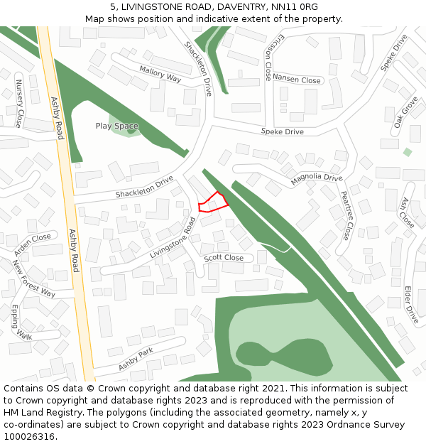 5, LIVINGSTONE ROAD, DAVENTRY, NN11 0RG: Location map and indicative extent of plot