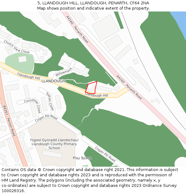 5, LLANDOUGH HILL, LLANDOUGH, PENARTH, CF64 2NA: Location map and indicative extent of plot