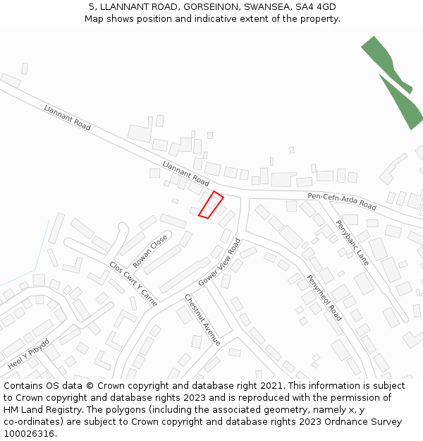 5, LLANNANT ROAD, GORSEINON, SWANSEA, SA4 4GD: Location map and indicative extent of plot