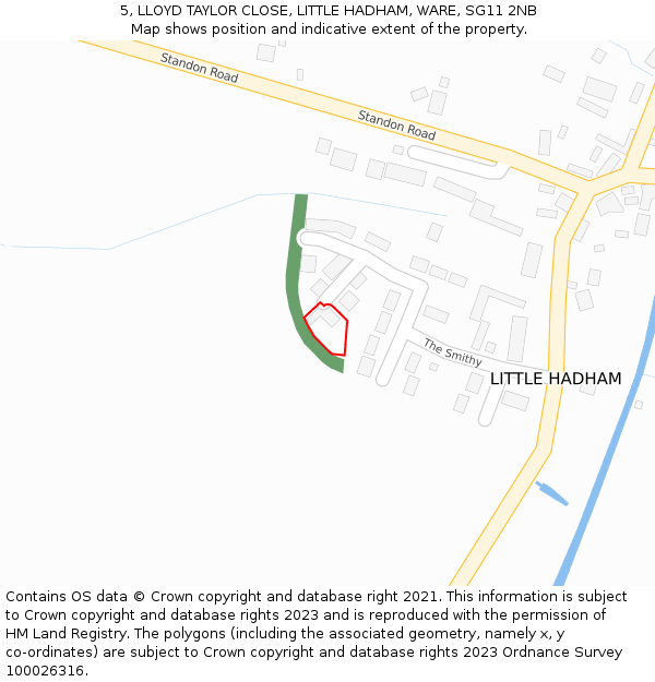 5, LLOYD TAYLOR CLOSE, LITTLE HADHAM, WARE, SG11 2NB: Location map and indicative extent of plot