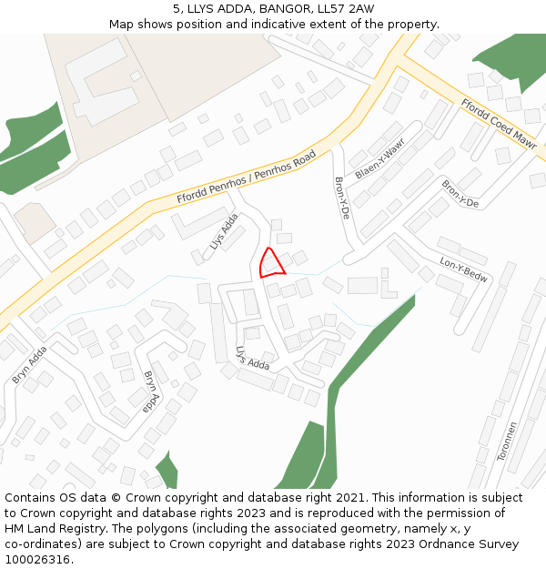 5, LLYS ADDA, BANGOR, LL57 2AW: Location map and indicative extent of plot