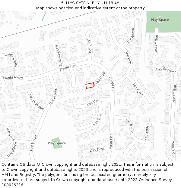 5, LLYS CATRIN, RHYL, LL18 4AJ: Location map and indicative extent of plot