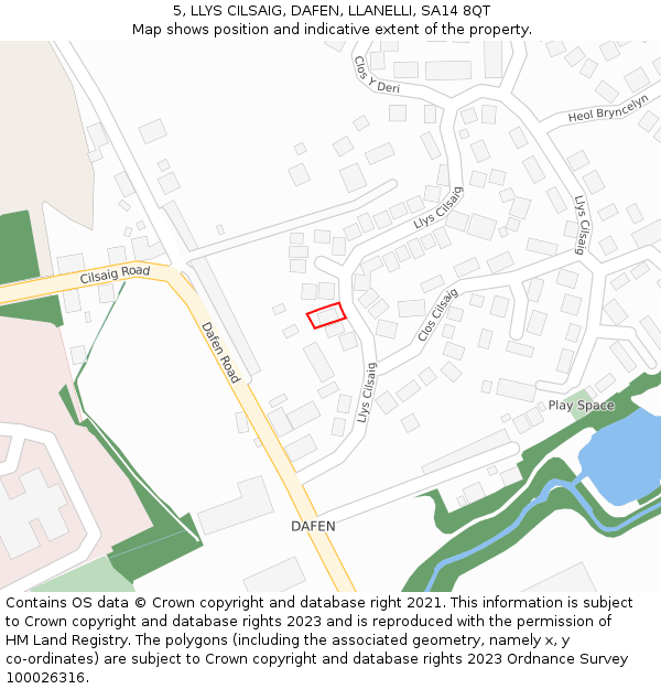 5, LLYS CILSAIG, DAFEN, LLANELLI, SA14 8QT: Location map and indicative extent of plot