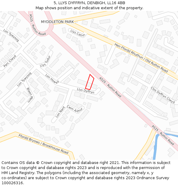 5, LLYS DYFFRYN, DENBIGH, LL16 4BB: Location map and indicative extent of plot