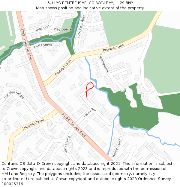 5, LLYS PENTRE ISAF, COLWYN BAY, LL29 8NY: Location map and indicative extent of plot