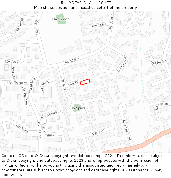 5, LLYS TAF, RHYL, LL18 4FF: Location map and indicative extent of plot