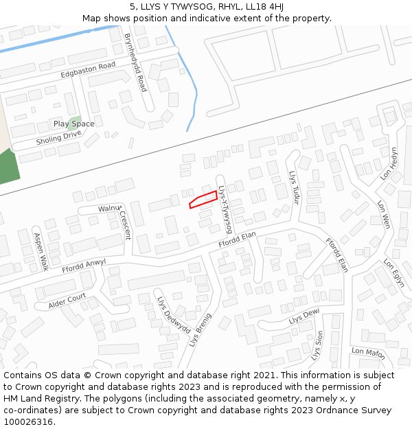 5, LLYS Y TYWYSOG, RHYL, LL18 4HJ: Location map and indicative extent of plot