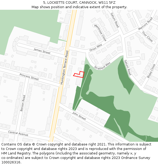 5, LOCKETTS COURT, CANNOCK, WS11 5FZ: Location map and indicative extent of plot