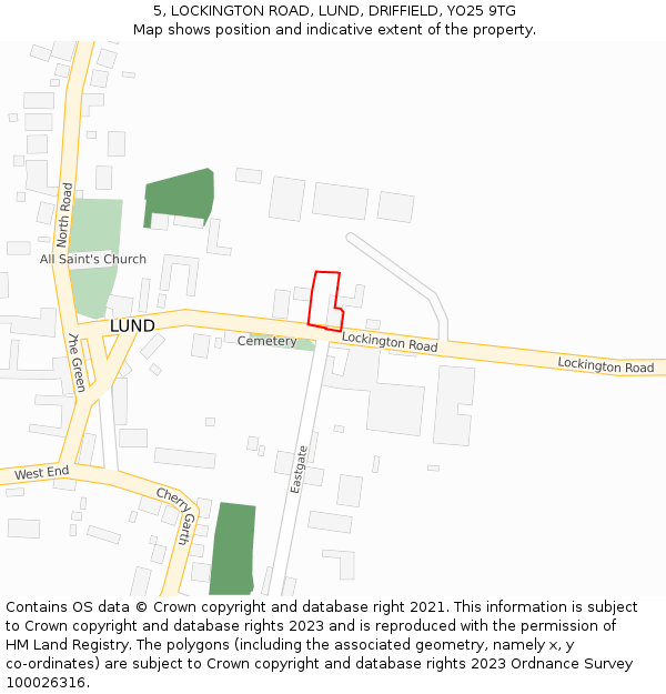 5, LOCKINGTON ROAD, LUND, DRIFFIELD, YO25 9TG: Location map and indicative extent of plot