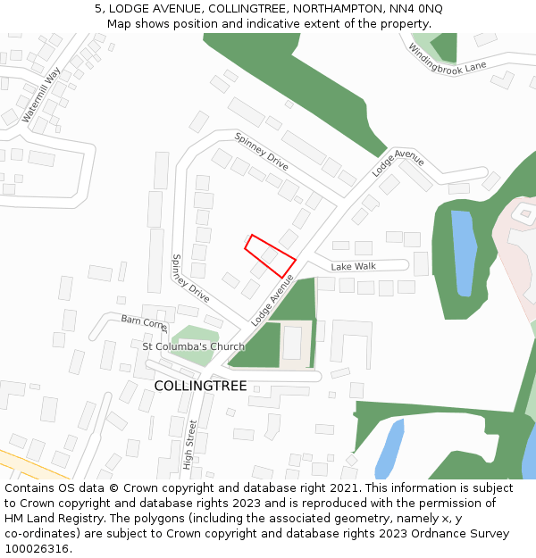 5, LODGE AVENUE, COLLINGTREE, NORTHAMPTON, NN4 0NQ: Location map and indicative extent of plot