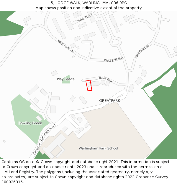 5, LODGE WALK, WARLINGHAM, CR6 9PS: Location map and indicative extent of plot