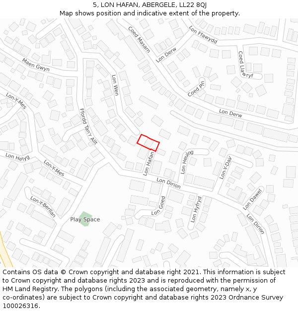 5, LON HAFAN, ABERGELE, LL22 8QJ: Location map and indicative extent of plot