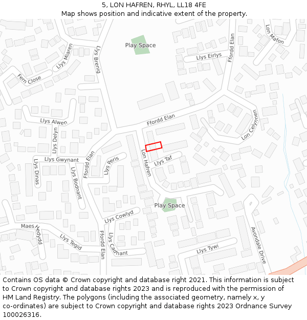 5, LON HAFREN, RHYL, LL18 4FE: Location map and indicative extent of plot