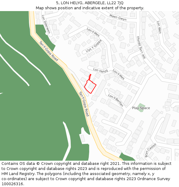 5, LON HELYG, ABERGELE, LL22 7JQ: Location map and indicative extent of plot