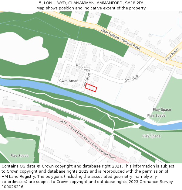 5, LON LLWYD, GLANAMMAN, AMMANFORD, SA18 2FA: Location map and indicative extent of plot