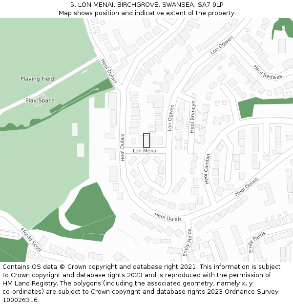 5, LON MENAI, BIRCHGROVE, SWANSEA, SA7 9LP: Location map and indicative extent of plot