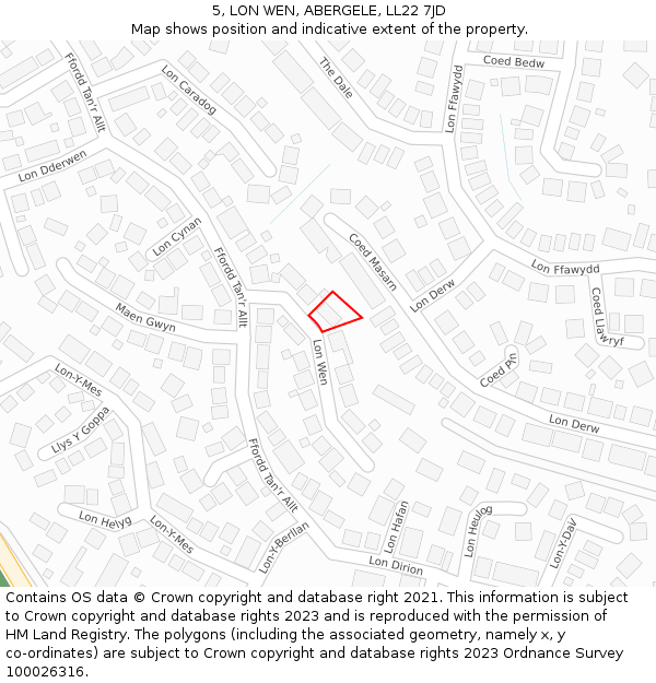 5, LON WEN, ABERGELE, LL22 7JD: Location map and indicative extent of plot