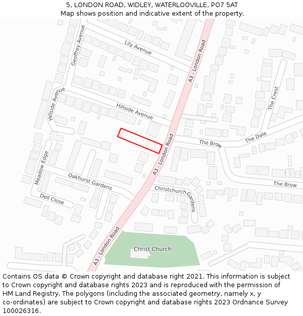 5, LONDON ROAD, WIDLEY, WATERLOOVILLE, PO7 5AT: Location map and indicative extent of plot
