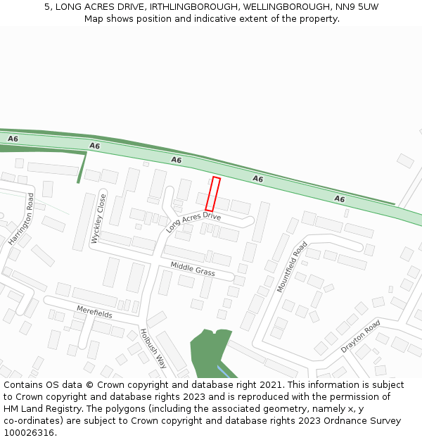 5, LONG ACRES DRIVE, IRTHLINGBOROUGH, WELLINGBOROUGH, NN9 5UW: Location map and indicative extent of plot