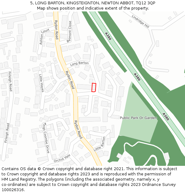 5, LONG BARTON, KINGSTEIGNTON, NEWTON ABBOT, TQ12 3QP: Location map and indicative extent of plot