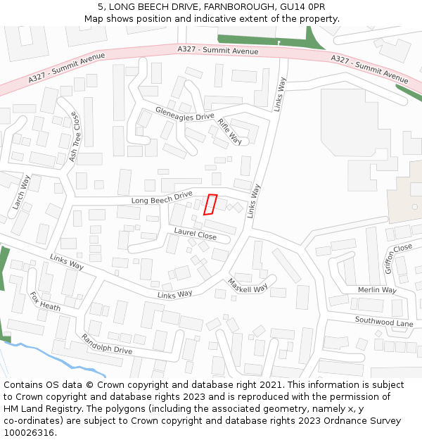 5, LONG BEECH DRIVE, FARNBOROUGH, GU14 0PR: Location map and indicative extent of plot