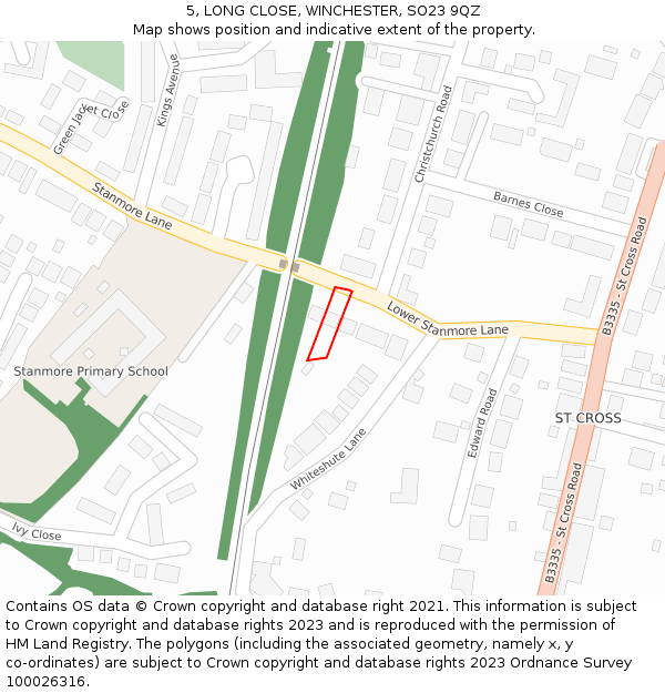 5, LONG CLOSE, WINCHESTER, SO23 9QZ: Location map and indicative extent of plot