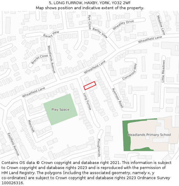 5, LONG FURROW, HAXBY, YORK, YO32 2WF: Location map and indicative extent of plot