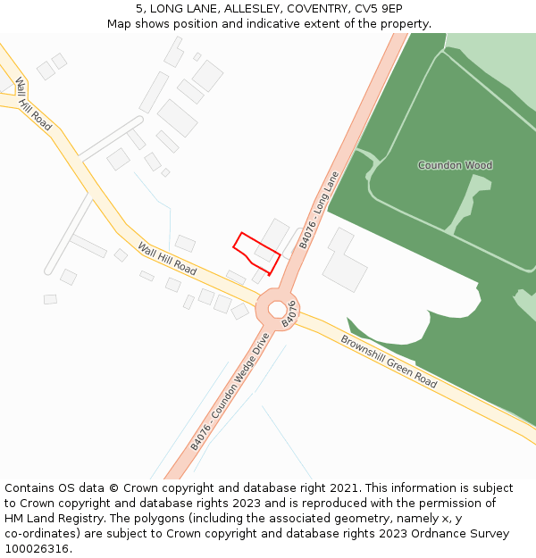 5, LONG LANE, ALLESLEY, COVENTRY, CV5 9EP: Location map and indicative extent of plot