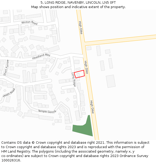 5, LONG RIDGE, NAVENBY, LINCOLN, LN5 0FT: Location map and indicative extent of plot