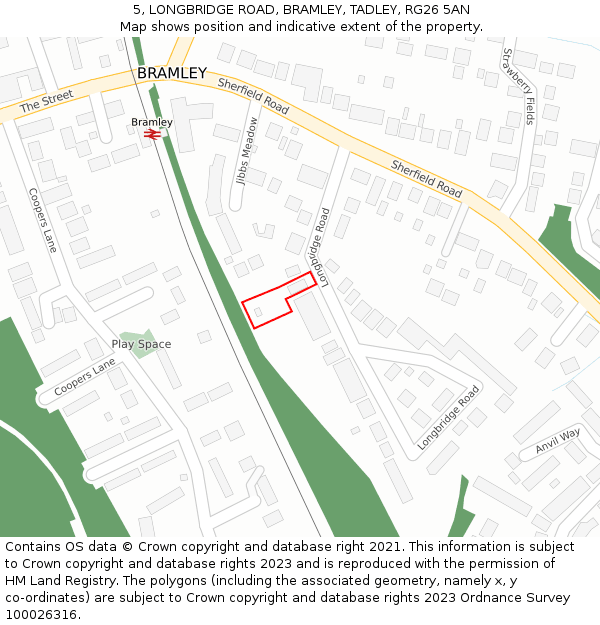 5, LONGBRIDGE ROAD, BRAMLEY, TADLEY, RG26 5AN: Location map and indicative extent of plot