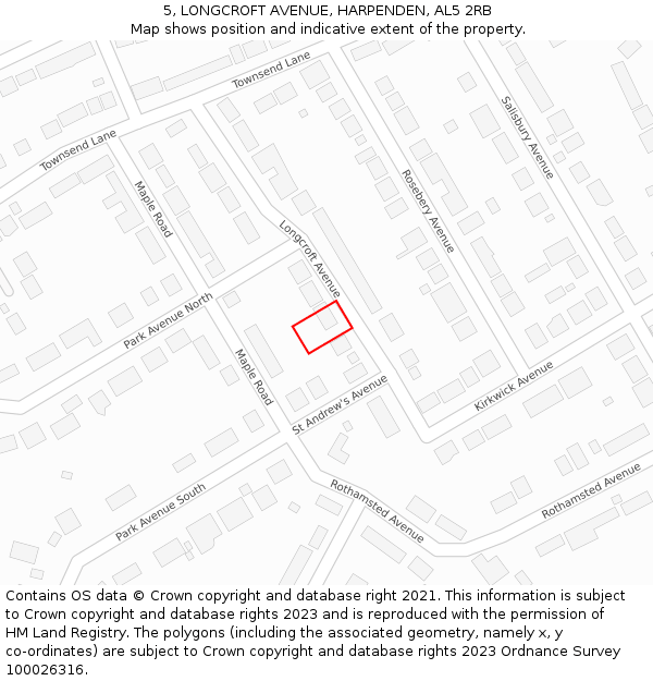 5, LONGCROFT AVENUE, HARPENDEN, AL5 2RB: Location map and indicative extent of plot