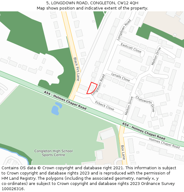 5, LONGDOWN ROAD, CONGLETON, CW12 4QH: Location map and indicative extent of plot
